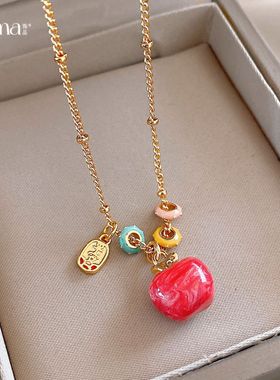 新超仙甜美苹果吊坠项链