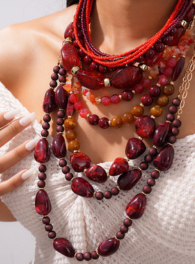 红色玻璃珠轻奢小众锁骨链女款