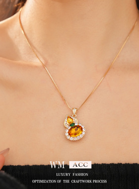 中式复古黄锆石葫芦锁骨链