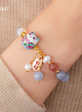 新中式轻奢小猫水晶珍珠手链女