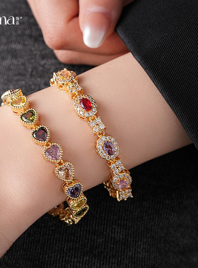 韩版超闪锆石心形卡扣手链轻奢