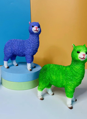 极速新款纯色可爱仿真羊驼动物装饰品家居客厅室内简.约树脂摆饰