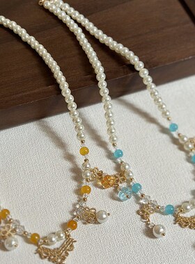 新品[洛月]汉服坦领璎珞珍珠流A苏项链新中式旗袍古风唐制古装配