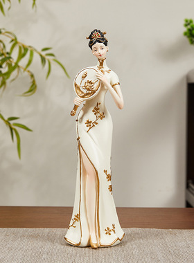 极速创意新中式旗袍仕女摆件客C厅茶室禅意高端博古架玄关摆设