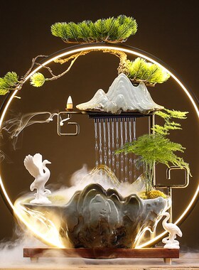 新品桌面高山g流水摆件循环水喷泉招财工艺品搬家乔迁新居礼品开