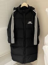 Ailei 2023 New 3 bars Down Jackets Woman long Knees Thickened Korean version Loose Warm White Duck Suede i