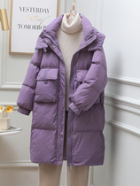 Aileyi anti season 2023 new winter clothing fashion loose down jacket woman with white duck suede over knee lace