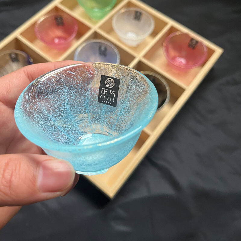 日本进口aderia清酒杯日式石塚硝子彩色玻璃杯手工小茶杯金箔酒杯 - 图3