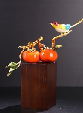 珐琅彩新中式柿柿摆件电视柜创意客厅玄关家居装V饰乔迁新居礼物