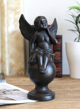 欧式美式复古铸铁创意个性天使人像摆设北欧玄Q关客厅装饰品小摆