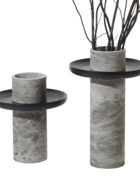 现代简约实木布艺托盘花器摆件客厅样板间桌N面插干花瓶收纳装饰