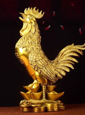 纯铜文昌鸡十二生肖属p聚财金属铜鸡大公鸡的吉祥物小摆件黄铜招