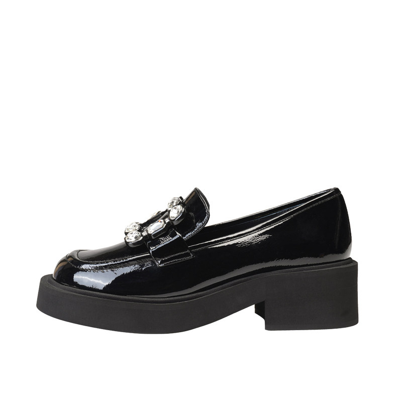 JISEAS厚底乐福鞋女2024秋新款真皮透气百搭一脚蹬休闲水钻小皮鞋,淘宝优惠券,粉丝福利购,淘宝优惠卷