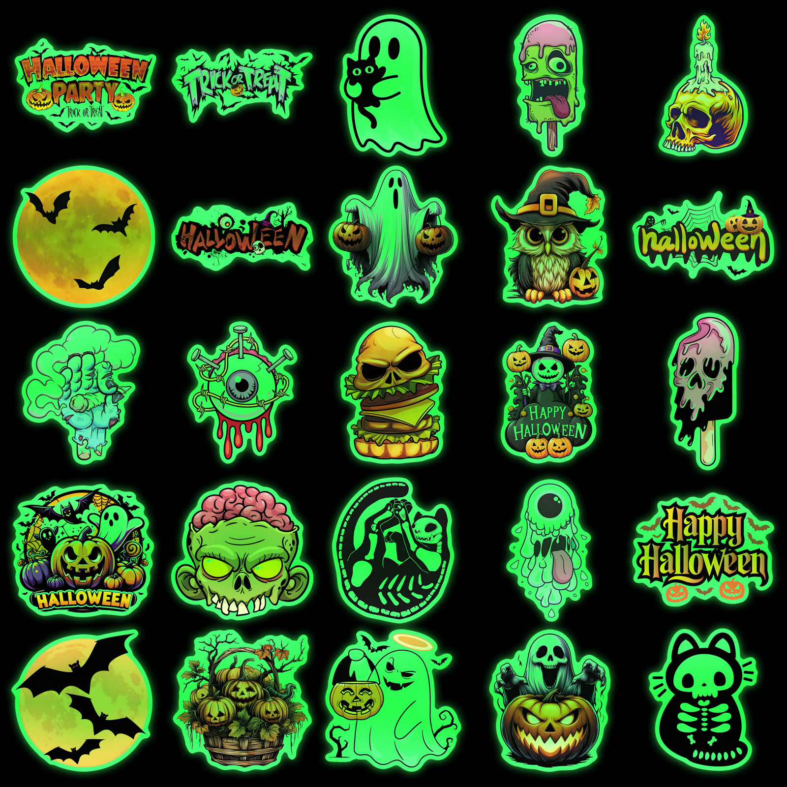 100张万圣节卡通夜光贴纸可爱夜间幽灵南瓜灯荧光节日装饰防水保温杯门窗耳机壳冰箱相册玻璃iPad手机壳贴纸,淘宝优惠券,粉丝福利购,淘宝优惠卷