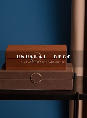 北欧轻奢咖色橙色圆形金属扣装饰盒样板K房创意衣帽间首饰收纳盒