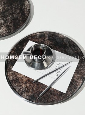 现代样板间高端马毛圆形金属托y盘售楼处会客厅茶几收纳摆件软装