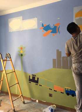 儿童房乳胶漆刷漆图案模板卡通背景墙硅藻泥艺术墙漆涂料镂空模具