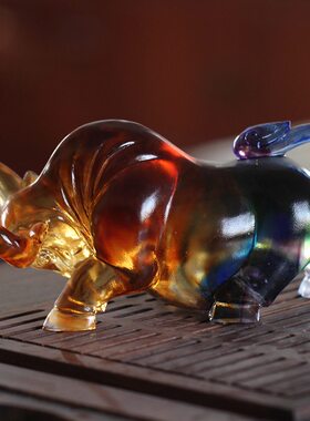 琉璃牛气冲天摆件居家客s厅酒柜办公桌面装饰开业商务送礼工艺品