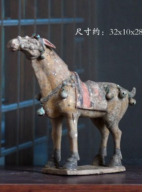 仿古陶马摆件彩绘民俗影视道具古玩收藏艺术品新中式X博古架装饰