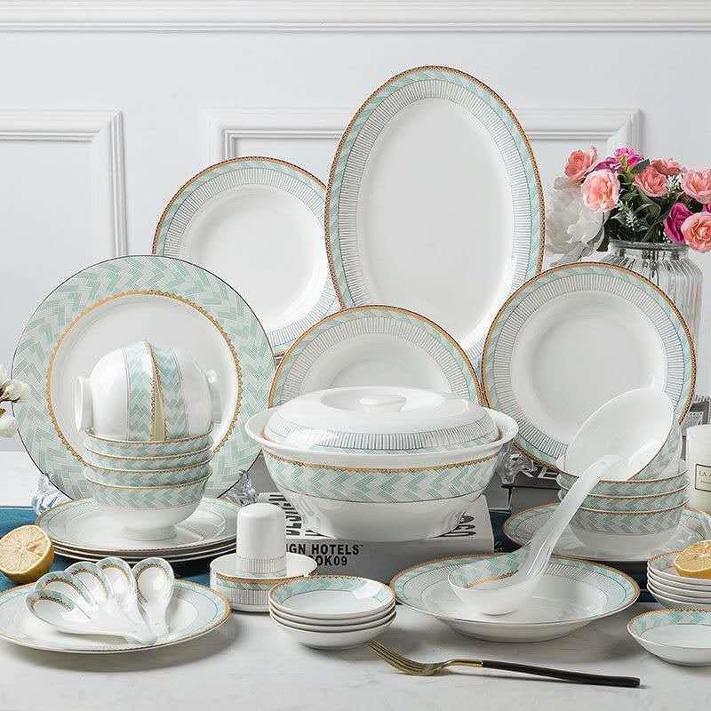 景德镇陶瓷碗碟套装家用新中式骨瓷餐具碗筷盘子组合全套礼品-图1
