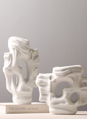 陶瓷假山书房茶室装p饰摆件样板房创意白色工艺品壁柜扁形摆设