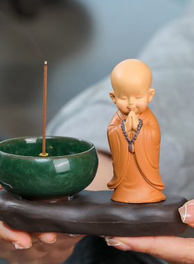 禅意小和尚香炉家居摆件办公室客厅盘香线香香插香盘装饰陶瓷