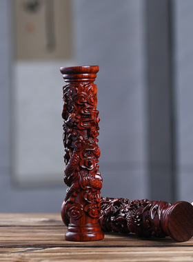 2025新款紫檀木雕龙柱文玩招财摆件创意家居吉祥木质雕刻礼品