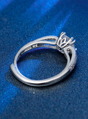 仿莫桑石戒指 女韩版小众双排钻镂空戒指冷淡风情侣婚戒一件代发