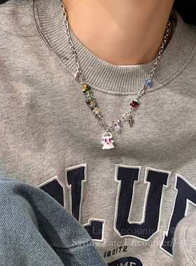 极速镂空爱心天然石项链女u钛钢不掉色简约复古小众毛衣链百搭个