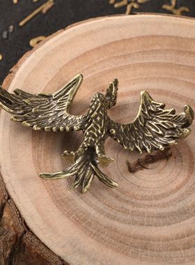 国潮做旧黄铜摆件浴火凤凰涅槃重生仿古玩做旧茶宠桌宠金属工艺品