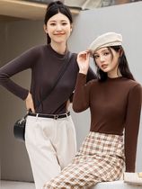 Double sided suede heating long sleeve 2023 autumn winter new half high collar bottom-shirt warm and stylish fit inside lap top woman