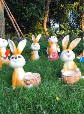 花园装饰 庭院幼儿园雕塑卡通工艺品摆设仿真树脂动物小兔子摆件