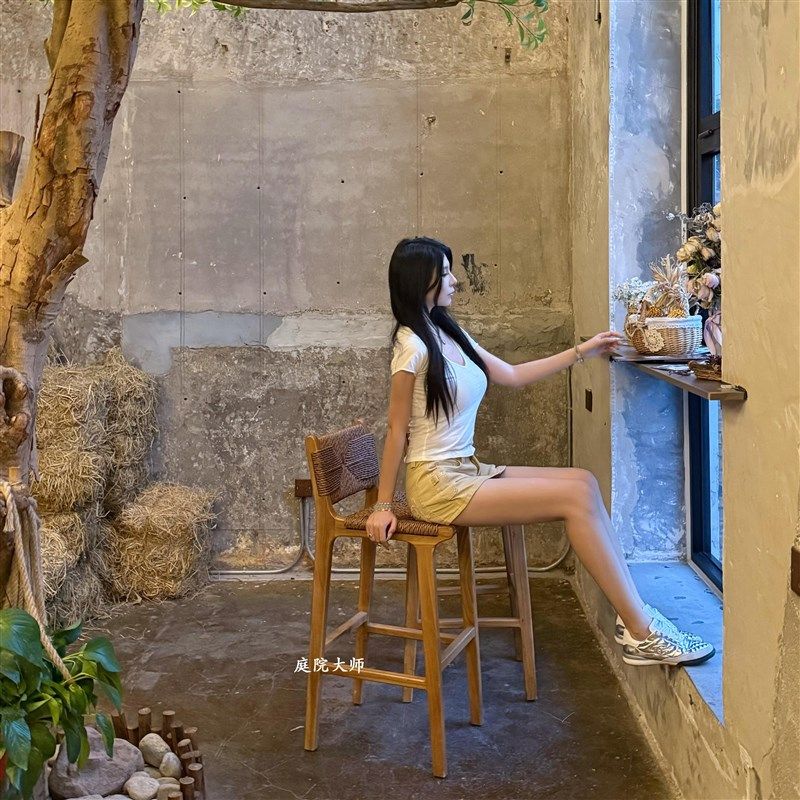 侘寂风岛台吧凳椅子藤编高脚椅实木轻奢高级感高脚椅家用卡座座椅,淘宝优惠券,粉丝福利购,淘宝优惠卷