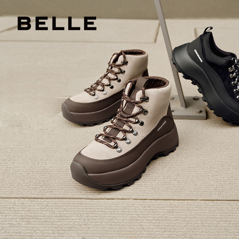 百丽专柜正品厚底高帮鞋女秋冬季加绒新款时尚休闲女鞋B8B1DDD4 - 图2