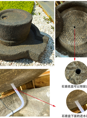 石磨假山流水出水口旧磨装饰摆件老石磨庭院布置石磨茶具古建园林