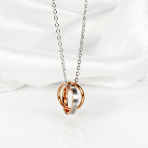 OPK 工厂直销 饰品小礼物 双环相扣钛钢情侣项链