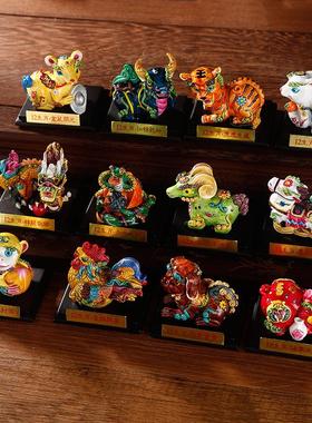 十二生肖泥人泥塑公仔树脂摆件家居装饰汽车载创意礼品旅游纪念品