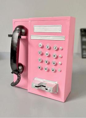 复古铁艺老式怀旧壁挂电话机模型装饰品酒吧服装店网啡墙饰壁挂件