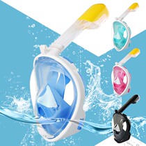 Diving Mask Snorkeling Three Treasures Full Dry Breathing Tube Full Face Waterproof Anti-Fog Face Mirror Adult Children Swimming Gear