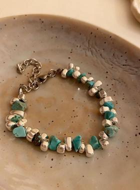 海边度假叠戴碎银石串珠大海蓝色手链显白通勤百搭撞色韩系手链环