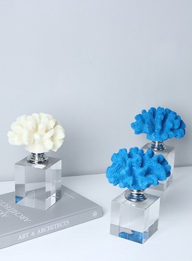 现代简约轻奢蓝色树脂o珊瑚摆件样板房客厅电视柜卧室酒柜软装饰