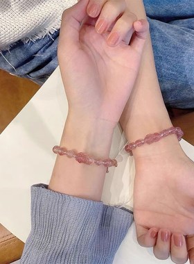 三月橘 清透6A蔷薇红草莓晶貔貅手链手工编织简约粉Z手绳送闺蜜