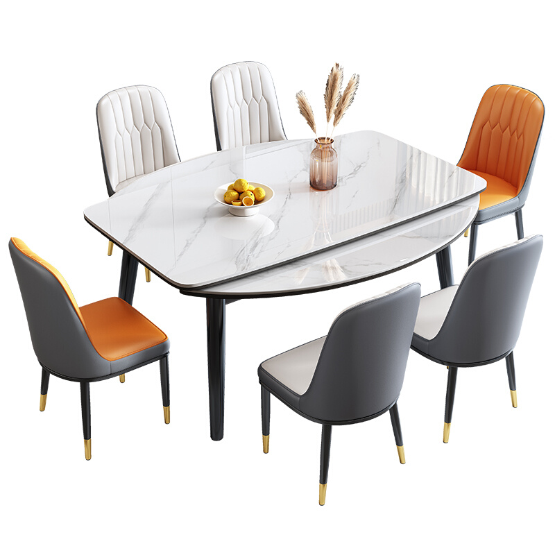 轻奢岩板餐桌椅组合现代简约小户型家用伸缩折叠圆桌高端实木饭桌