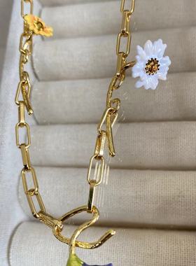 法国小众珐琅 nereides22春夏花环编织粉色波斯菊粗链条手链