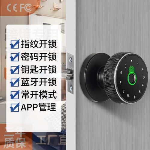 外贸涂鸦锁球形指纹锁密码电子智能锁室锁卧室公寓民宿球形指纹锁 - 图0
