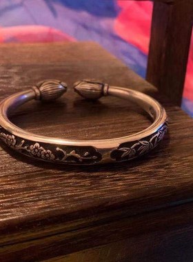 中国.洛阳非遗--许字珍品阁-青梅竹马-浮雕-手工银手镯