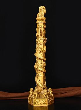 黄铜华表摆件办公室客厅望天吼中华盘龙柱装饰工U艺品大号华表柱