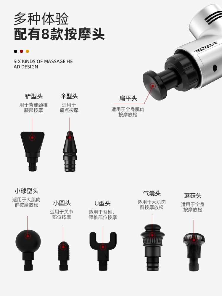 美国TEZEWA特泽瓦多功能筋膜枪强力深层肌肉放松健身按摩器筋膜仪 - 图3