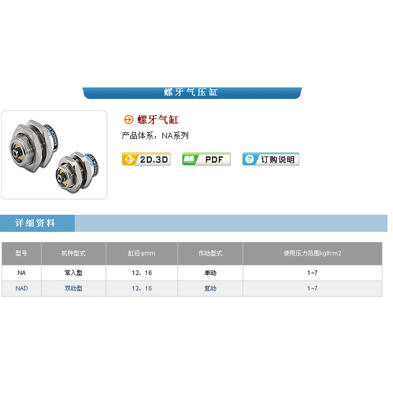 NA2B NA2S NA2T NAD16X5 10 15-B-F小型螺牙气缸-图0