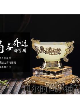 新款富贵玉碗金镶玉摆件迁入居礼品伙家居玄乔关电视酒新柜装饰品